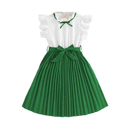 Petal Sleeves Pleated Skirt