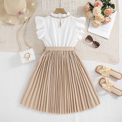 Petal Sleeves Pleated Skirt