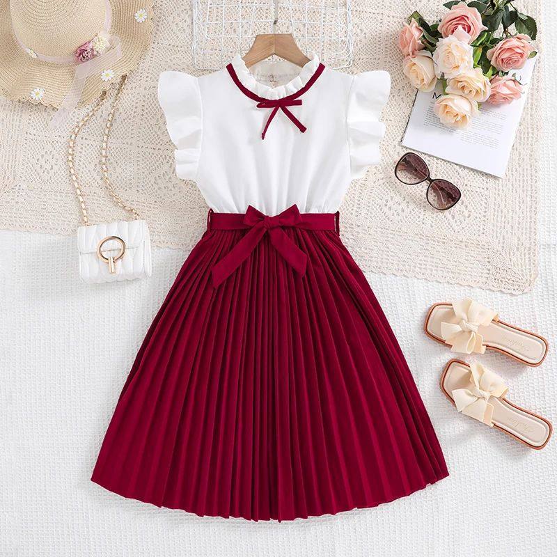 Petal Sleeves Pleated Skirt