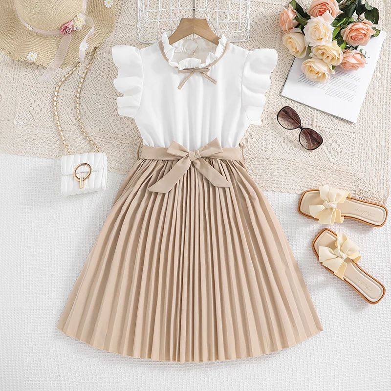 Petal Sleeves Pleated Skirt