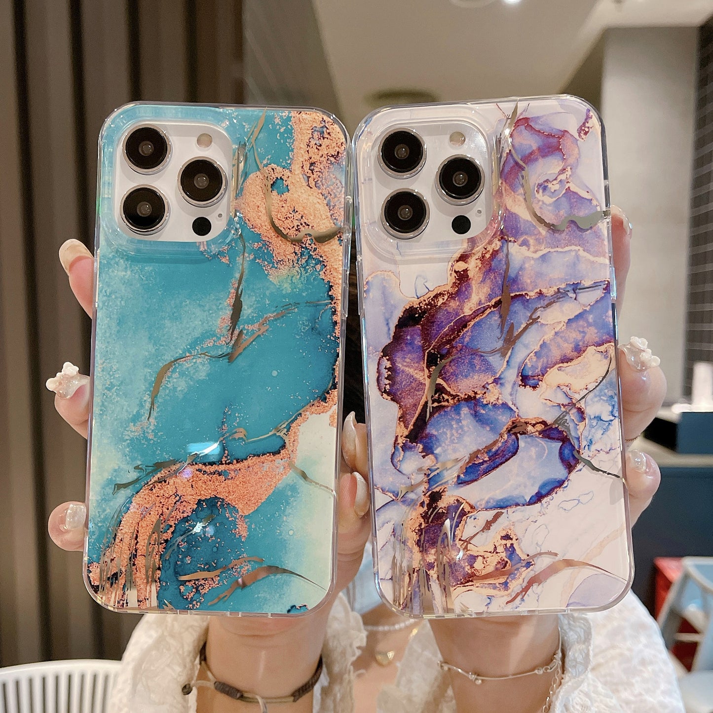 Phone with lustrous marble shell