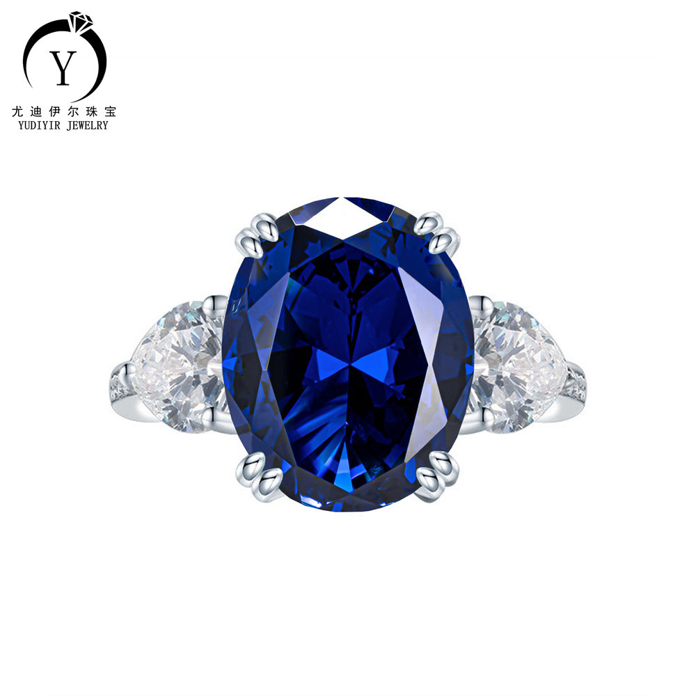 Pigeon egg artificial sapphire ring