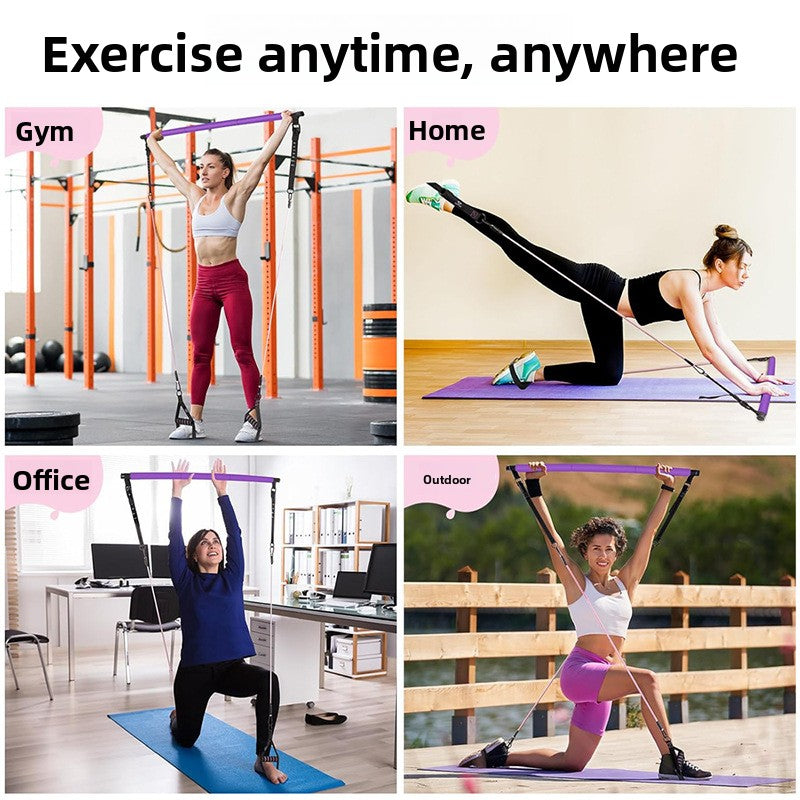 Pilates Bar Three-Section Resistance Band Fitness Bar Resistance Rope Fitness Equipment Bar Set