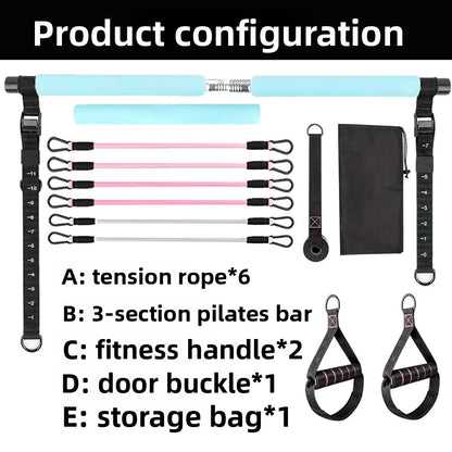 Pilates Bar Three-Section Resistance Band Fitness Bar Resistance Rope Fitness Equipment Bar Set