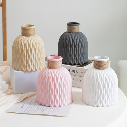 Pineapple-textured jute rope plastic vase