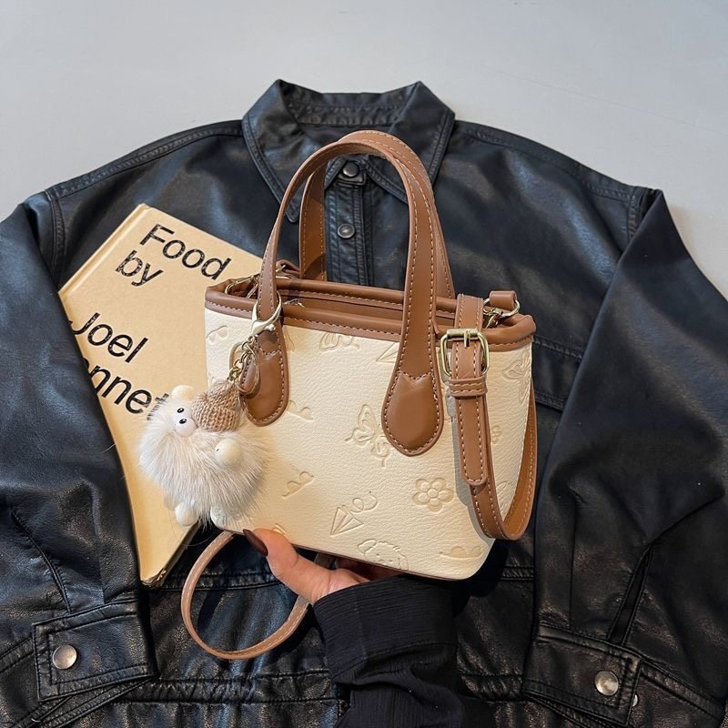 Pink Bucket Crossbody Bag with Pendant