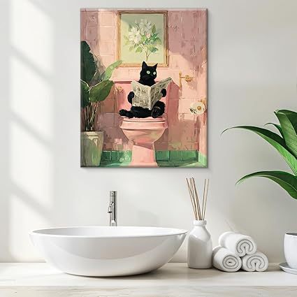 Pink Cat Canvas Art Painting for Home Decoration