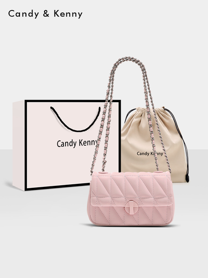 Pink checkered chain crossbody bag