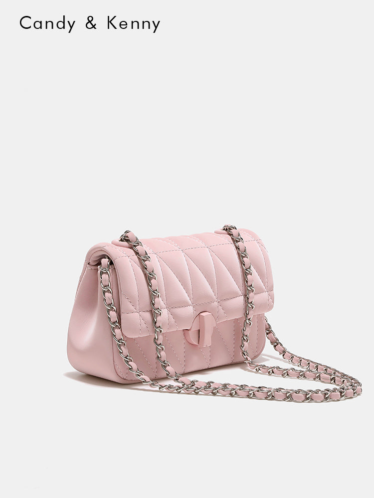 Pink checkered chain crossbody bag