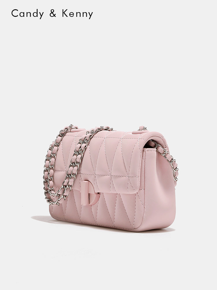 Pink checkered chain crossbody bag