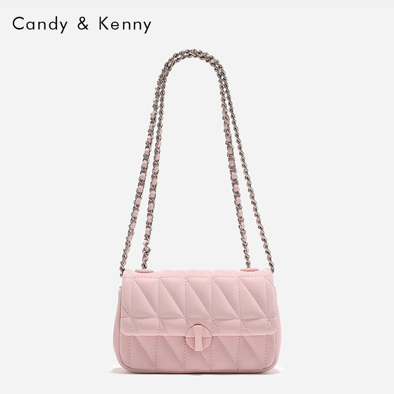 Pink checkered chain crossbody bag