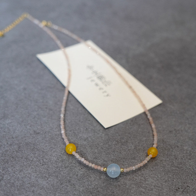 Pink Crystal Super Shiny Necklace Natural Gemstone Clavicle Chain