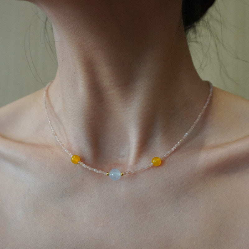 Pink Crystal Super Shiny Necklace Natural Gemstone Clavicle Chain