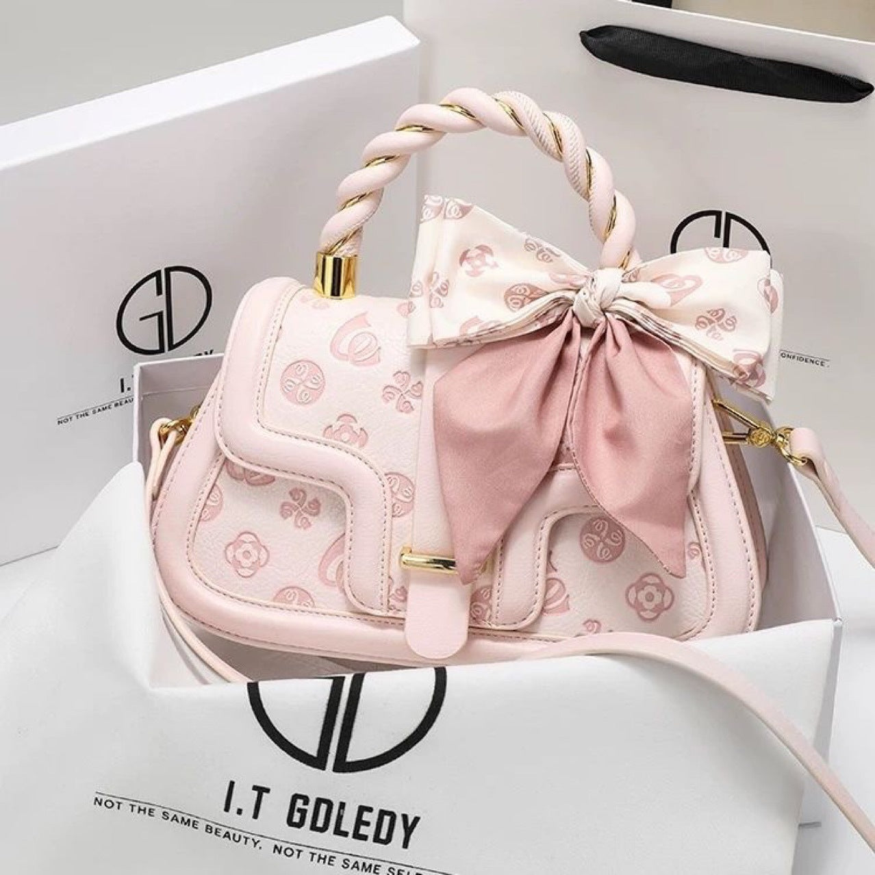 Pink Embossed PU Saddle Handbag