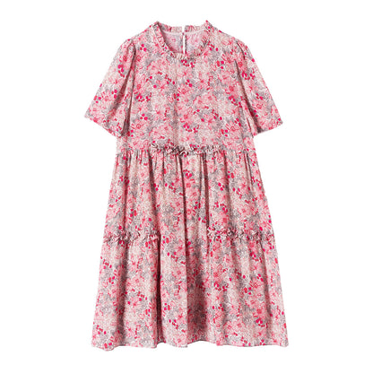 Pink Floral Silk A-Line Dress