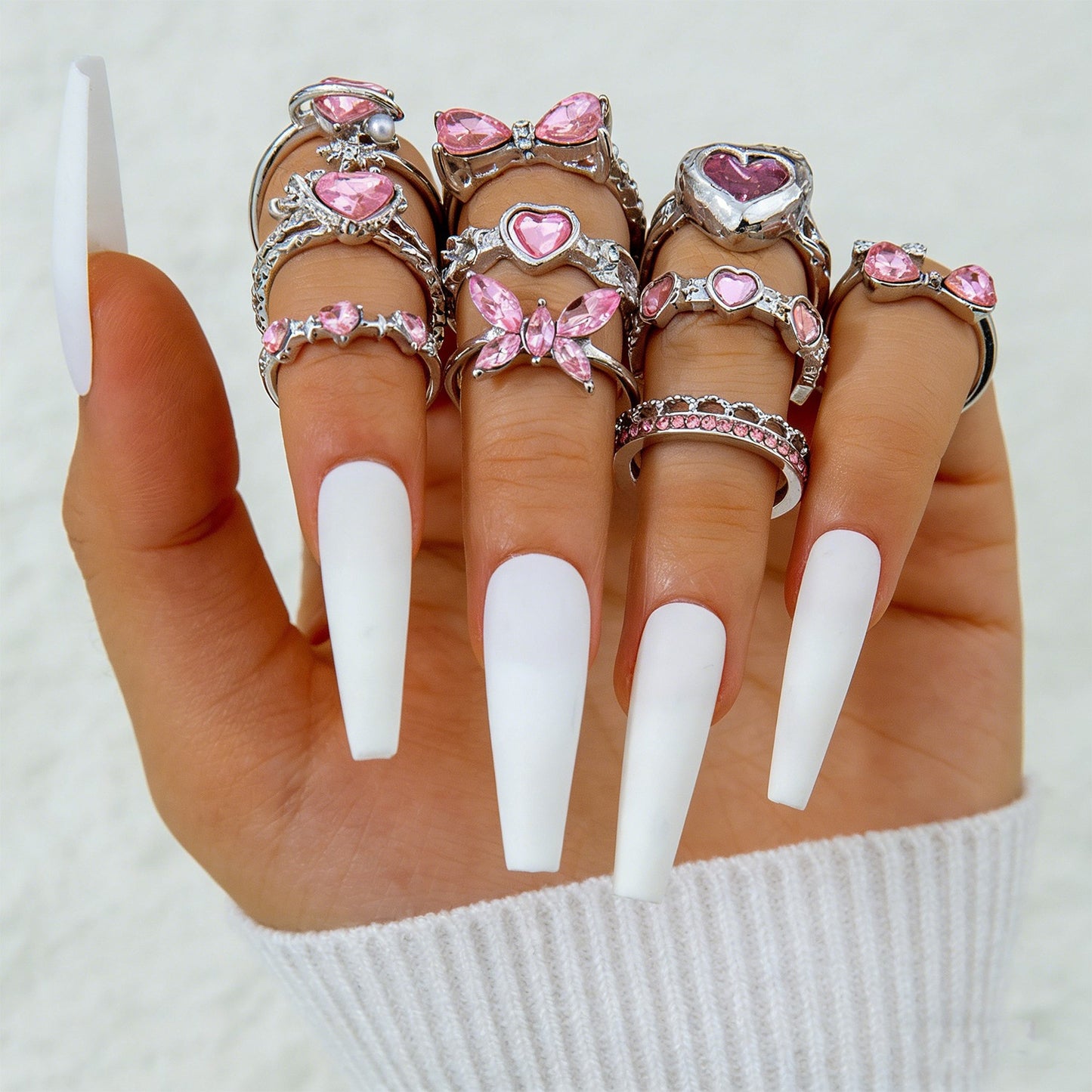 Pink Heart Butterfly Stackable Ring Set