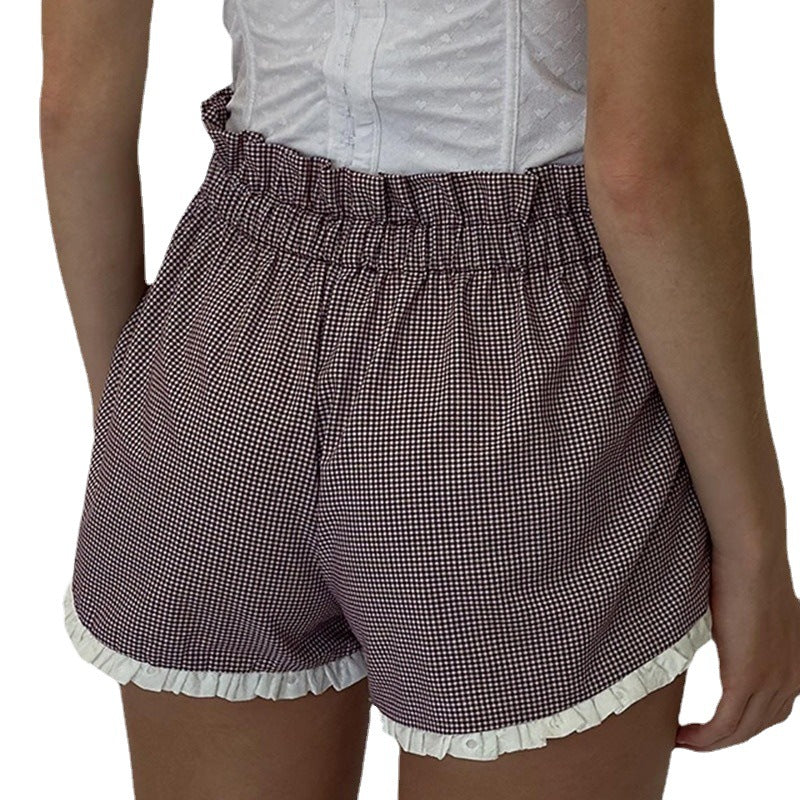 Pink High Waist Ruffled Casual Short