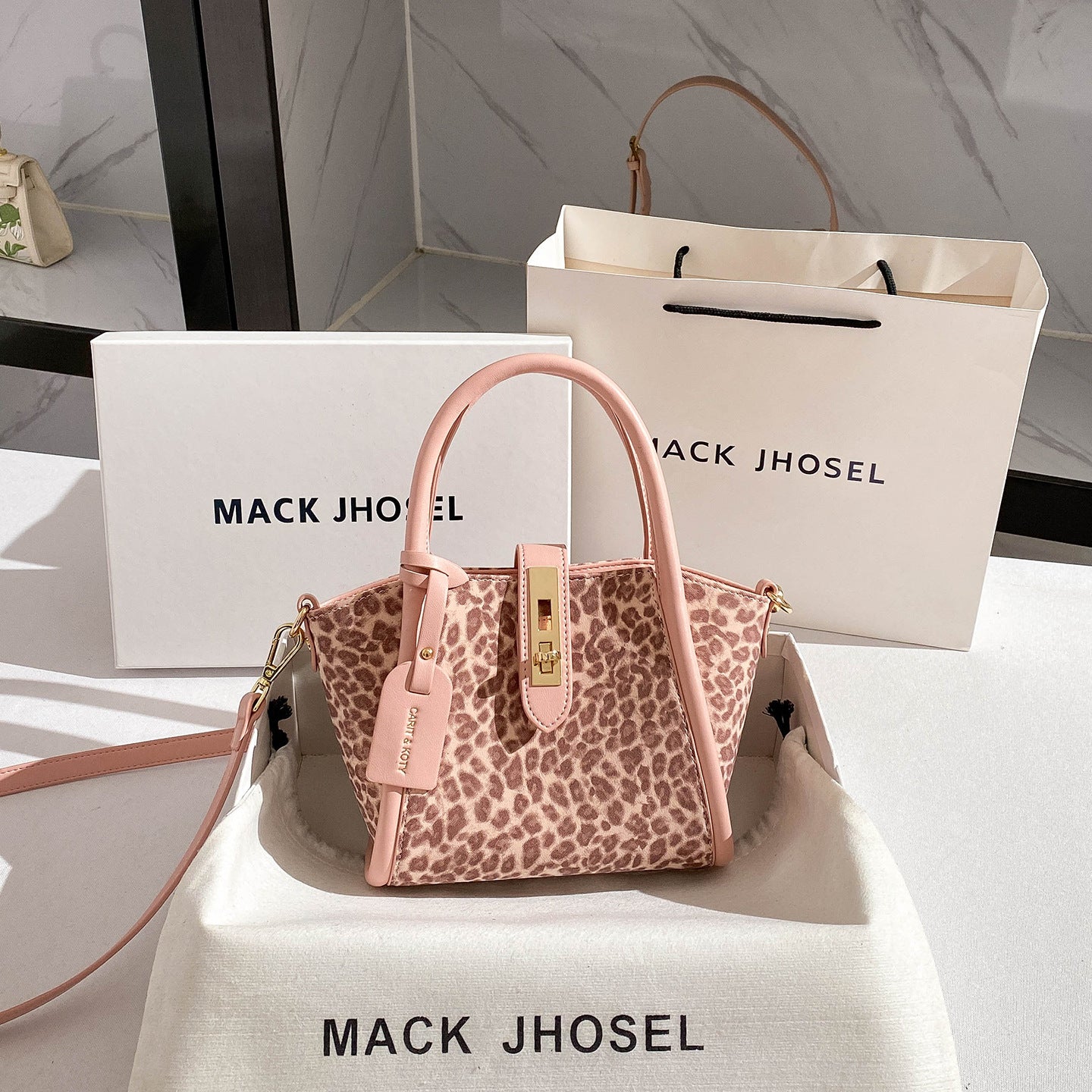 Pink Leopard Print Bucket Handbag