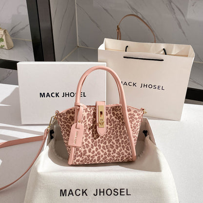 Pink Leopard Print Bucket Handbag