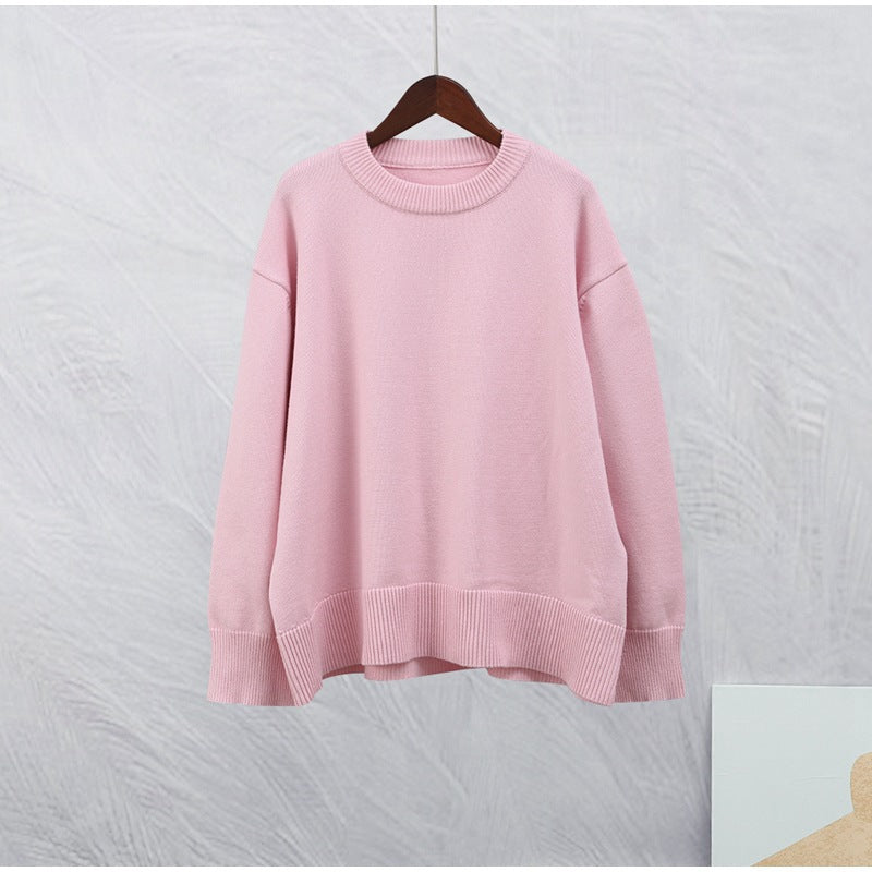 Pink Round Neck Pullover Sweater