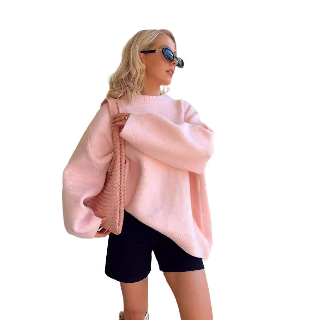 Pink Round Neck Pullover Sweater