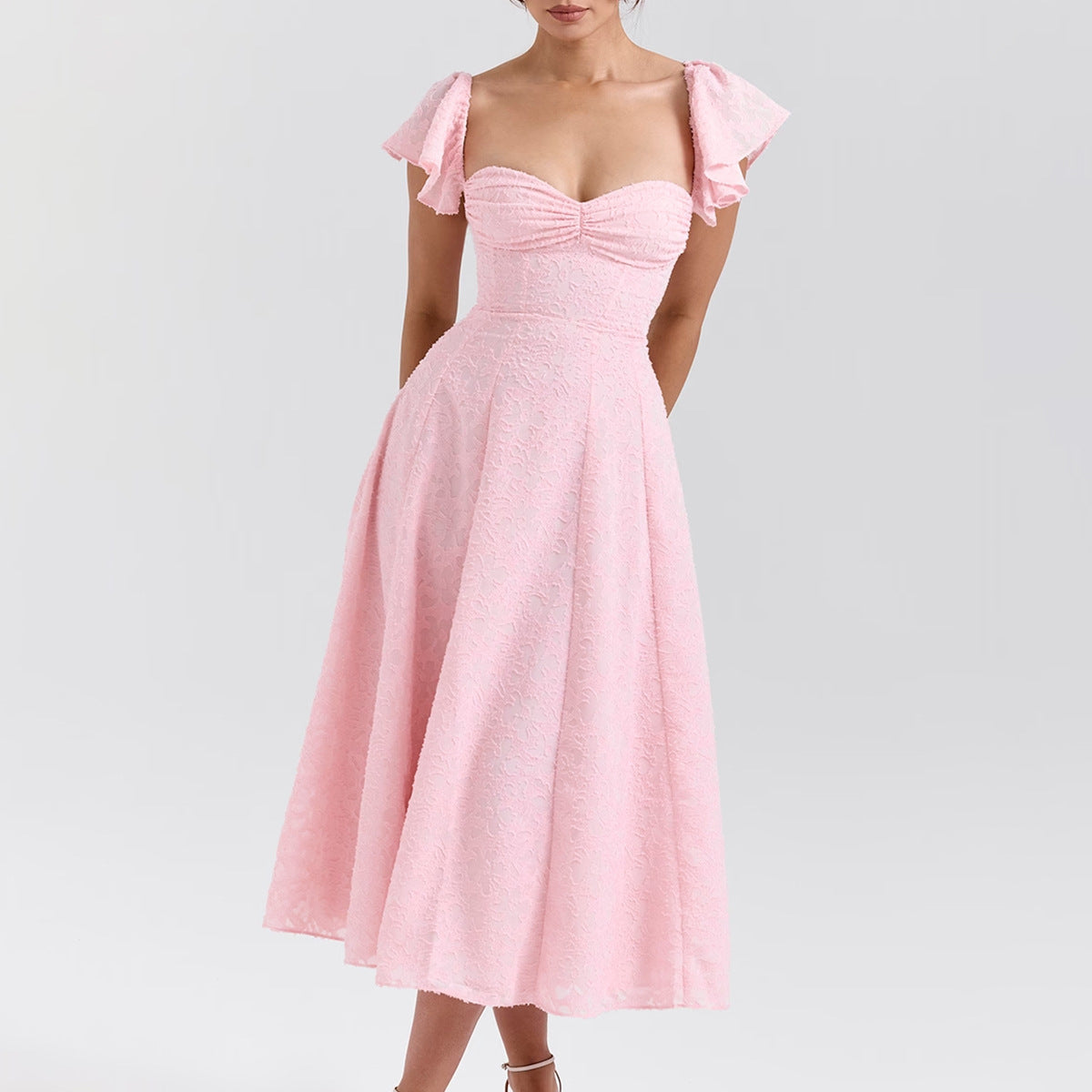 Pink Sexy Square Collar Dress
