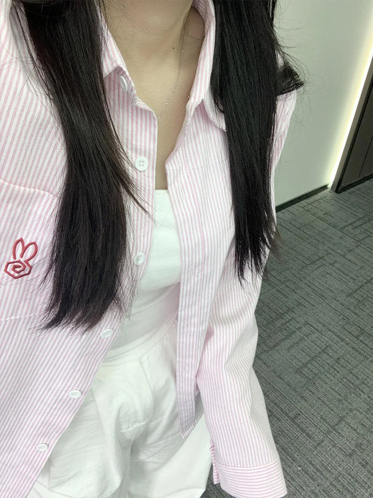 Pink Striped Polo Collar Shirt
