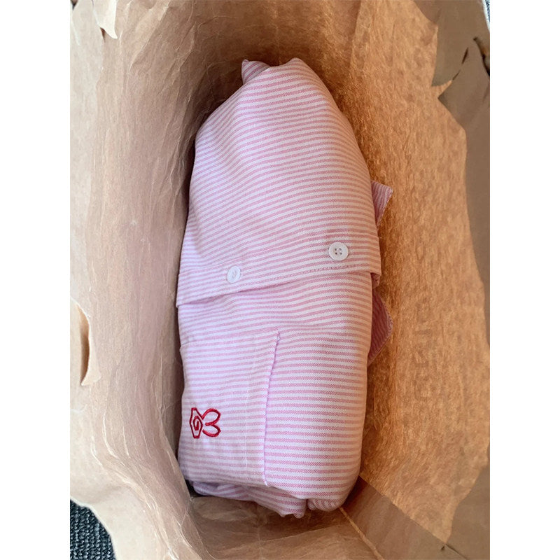 Pink Striped Polo Collar Shirt