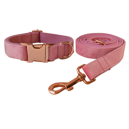 Pink Velvet Dog Collar with Rose Gold Buckle
