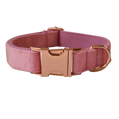 Pink Velvet Dog Collar with Rose Gold Buckle