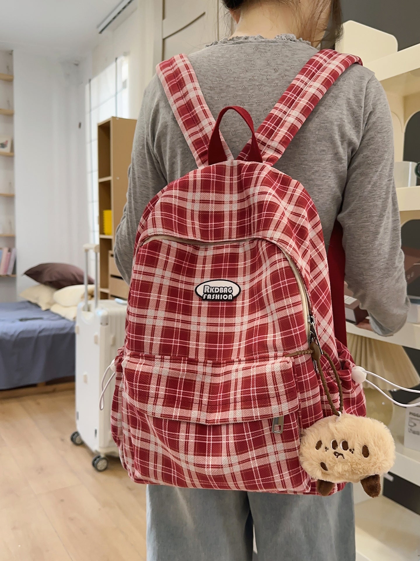 Plaid College Style Backpack for Women