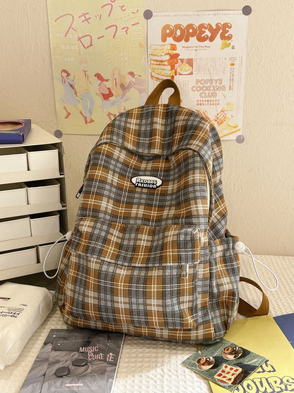 Plaid College Style Backpack for Women