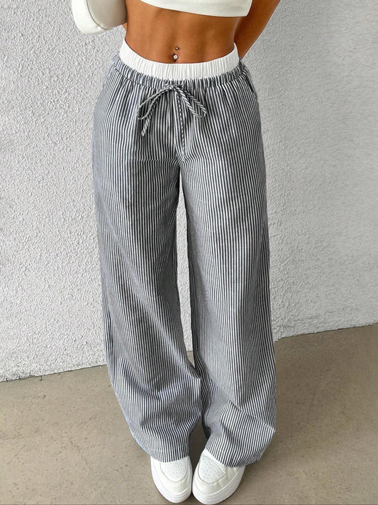 Plaid Color Insert Loose Wide Leg Pants Casual Pants