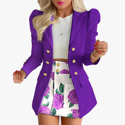 Plaid Floral Casual Suit Two-Piece Set