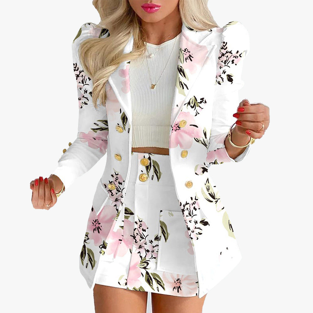 Plaid Floral Casual Suit Two-Piece Set