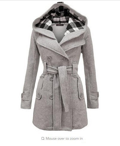 Plaid Hooded Double-Breasted Long Coat