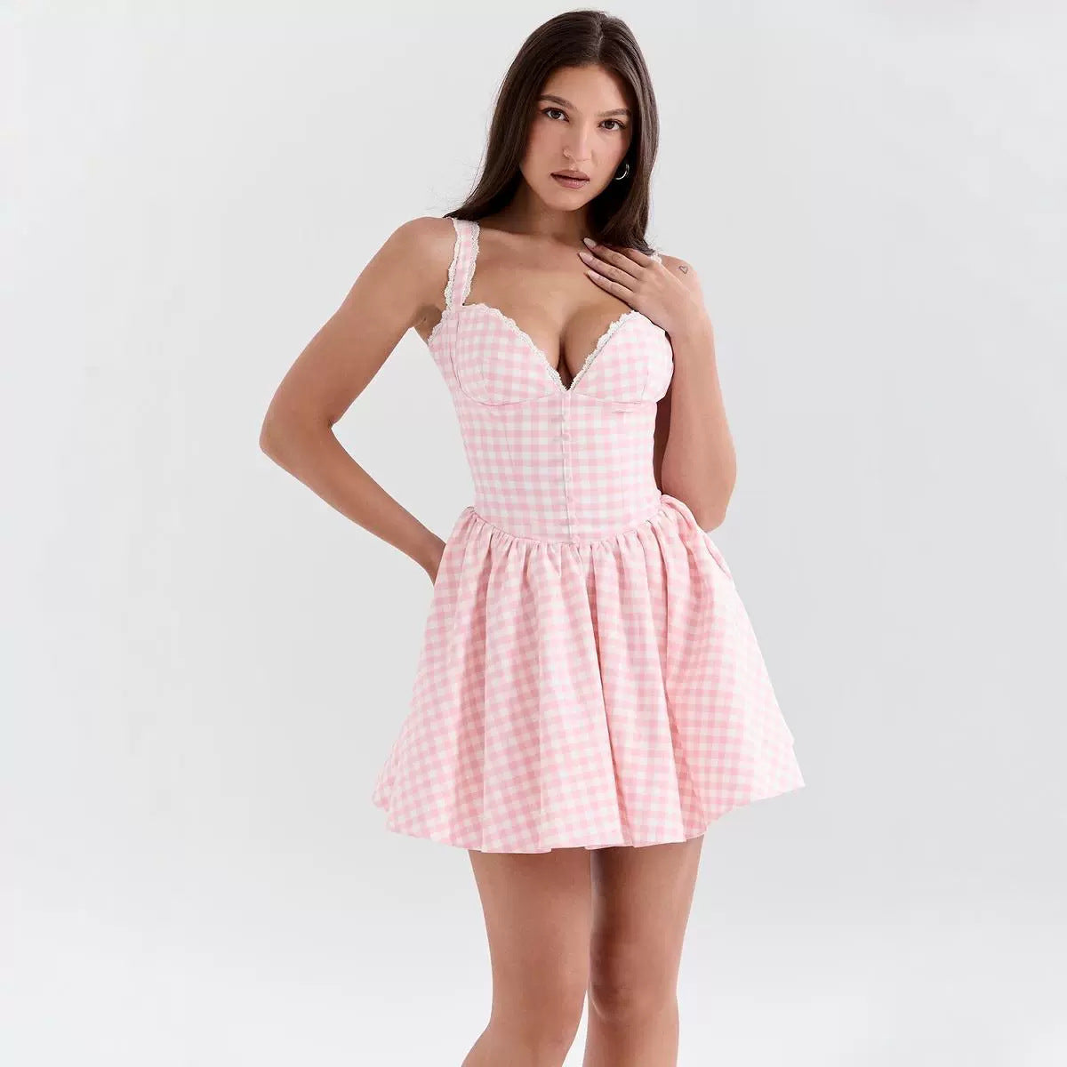 Plaid lace camisole dress