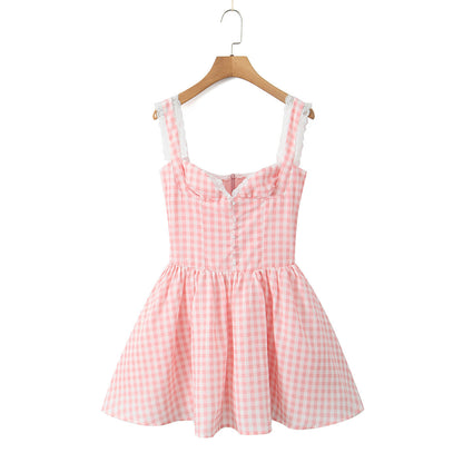 Plaid lace camisole dress