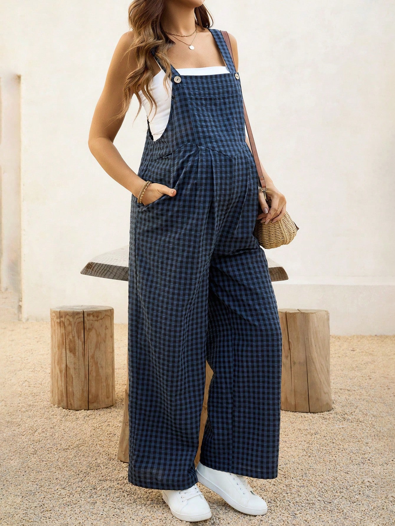 Plaid Maternity Overalls