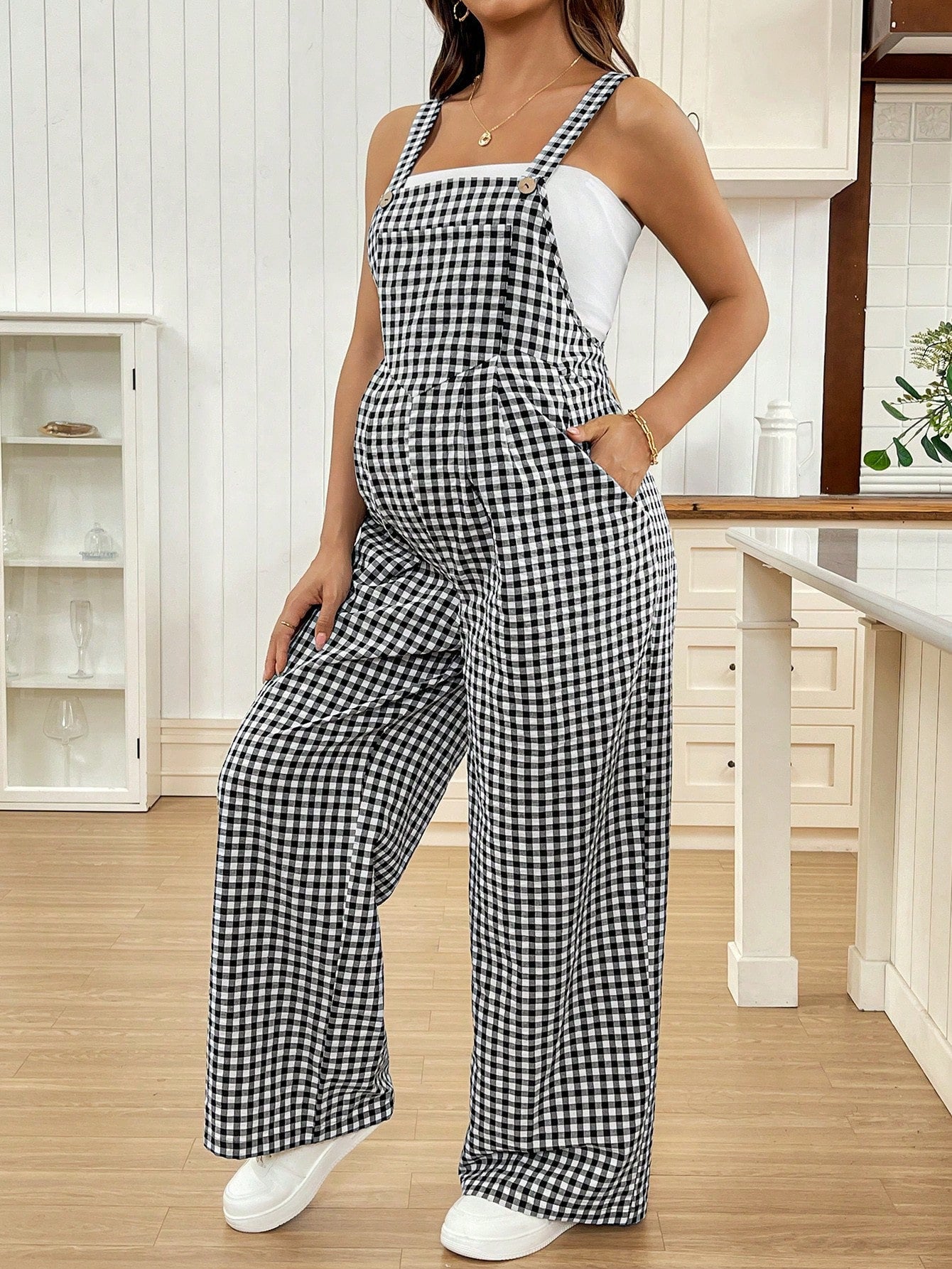 Plaid Maternity Overalls