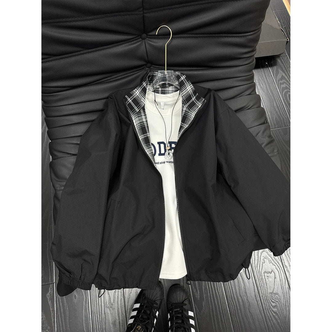 Plaid Patchwork Baseball Jacket