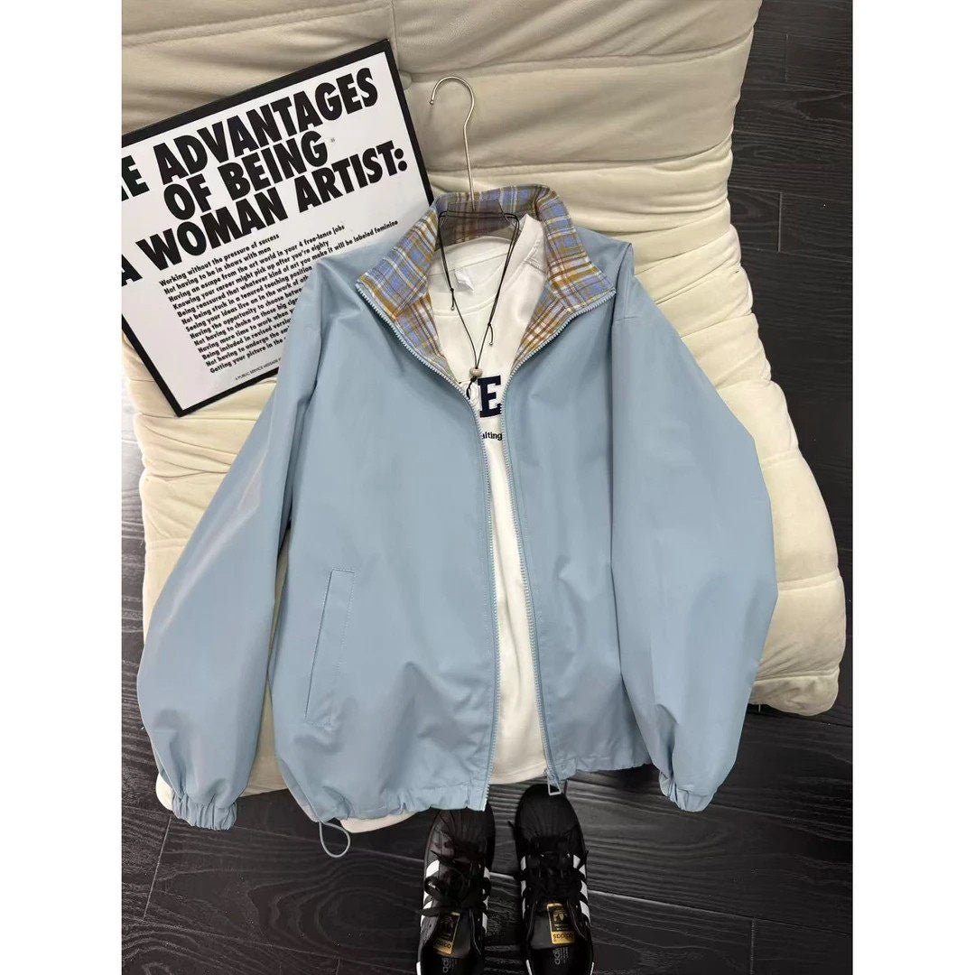 Plaid Patchwork Baseball Jacket