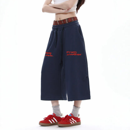 Plaid Patchwork Double Waistband Cropped Casual Pants