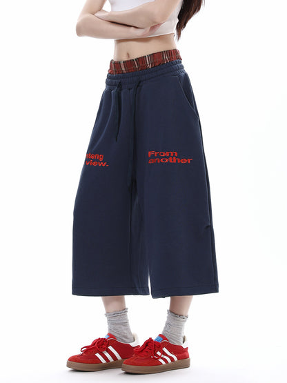 Plaid Patchwork Double Waistband Cropped Casual Pants