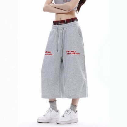Plaid Patchwork Double Waistband Cropped Casual Pants