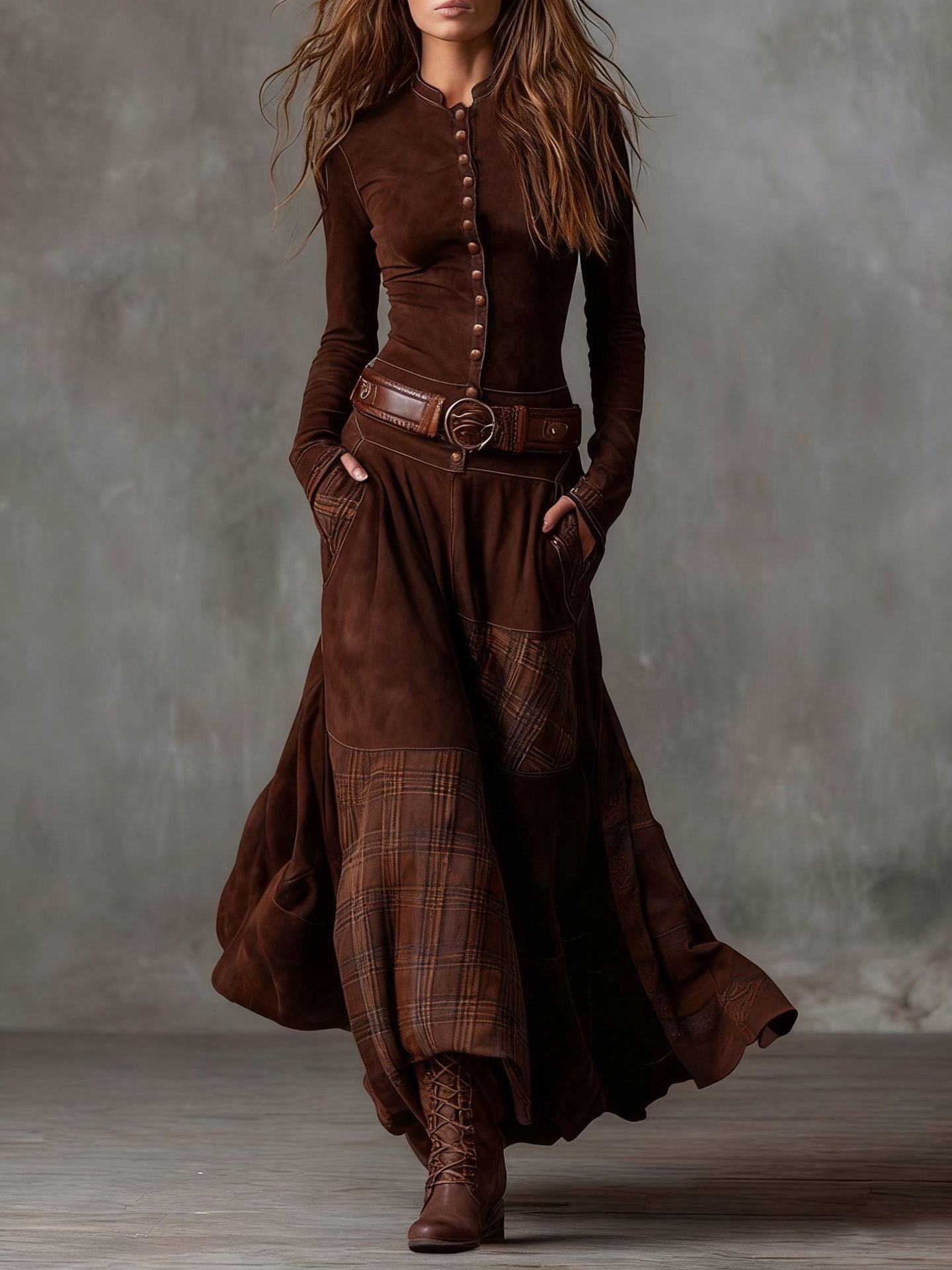Plaid patchwork retro style dress