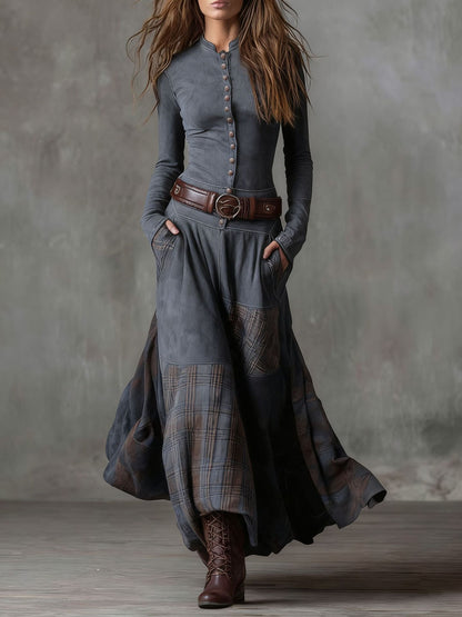 Plaid patchwork retro style dress