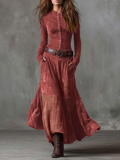 Plaid patchwork retro style dress