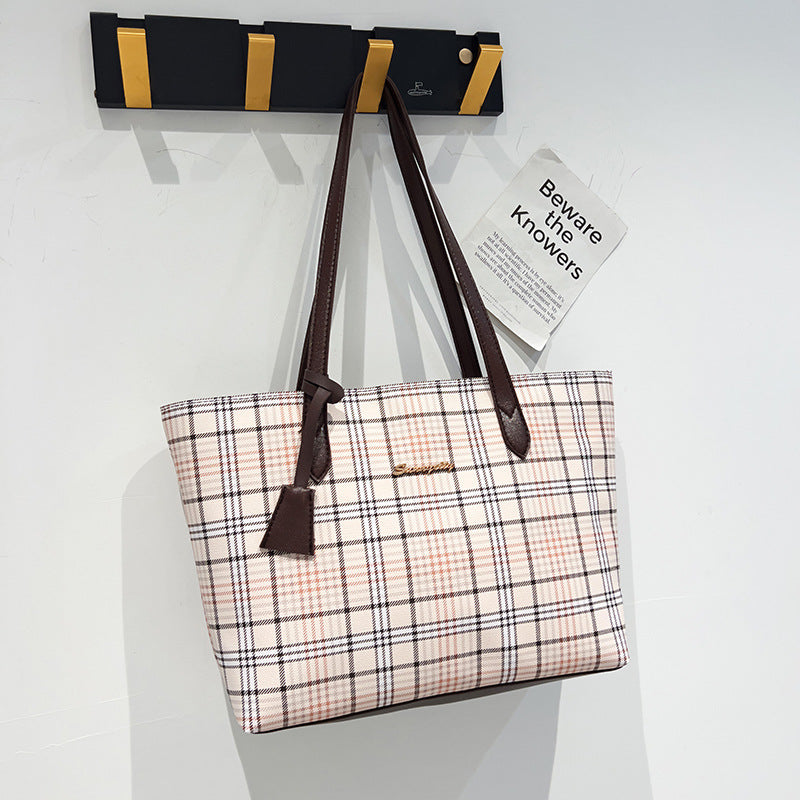 Plaid Printed Tote Bag Set
