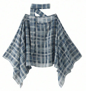 Plaid Scarf Collar Cape Shirt